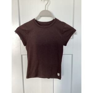 Vuori Women Short Sleeve Pose Fitted Pullover Tee Shirt Heather Brown Size XS -S